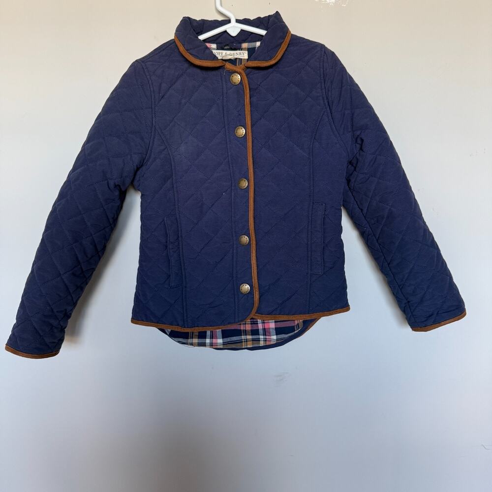 Hope & Henry Girls Organic Cotton Lined Coat 8 Blue Quilted Riding Chore Barn - Picture 1 of 5